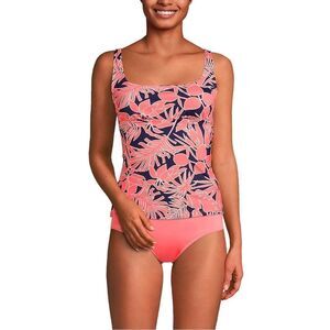 Land’s End Plus square neck underwire tankini swim top wood lily navy floral Var